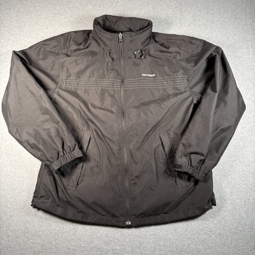 Hilfiger Men's Black Windbreaker Jacket Full Zip Stand-Up Collar Logo Size Large